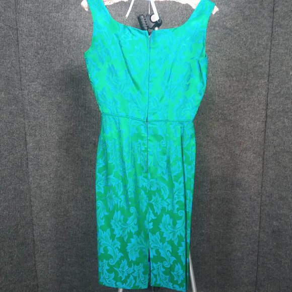 1950's Blue and Green Brocade Wiggle Dress with Matching Coat - Picture 4 of 10